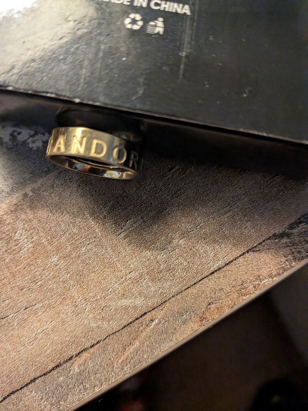 Stainless Steel Gold-Tone Logo Band Ring